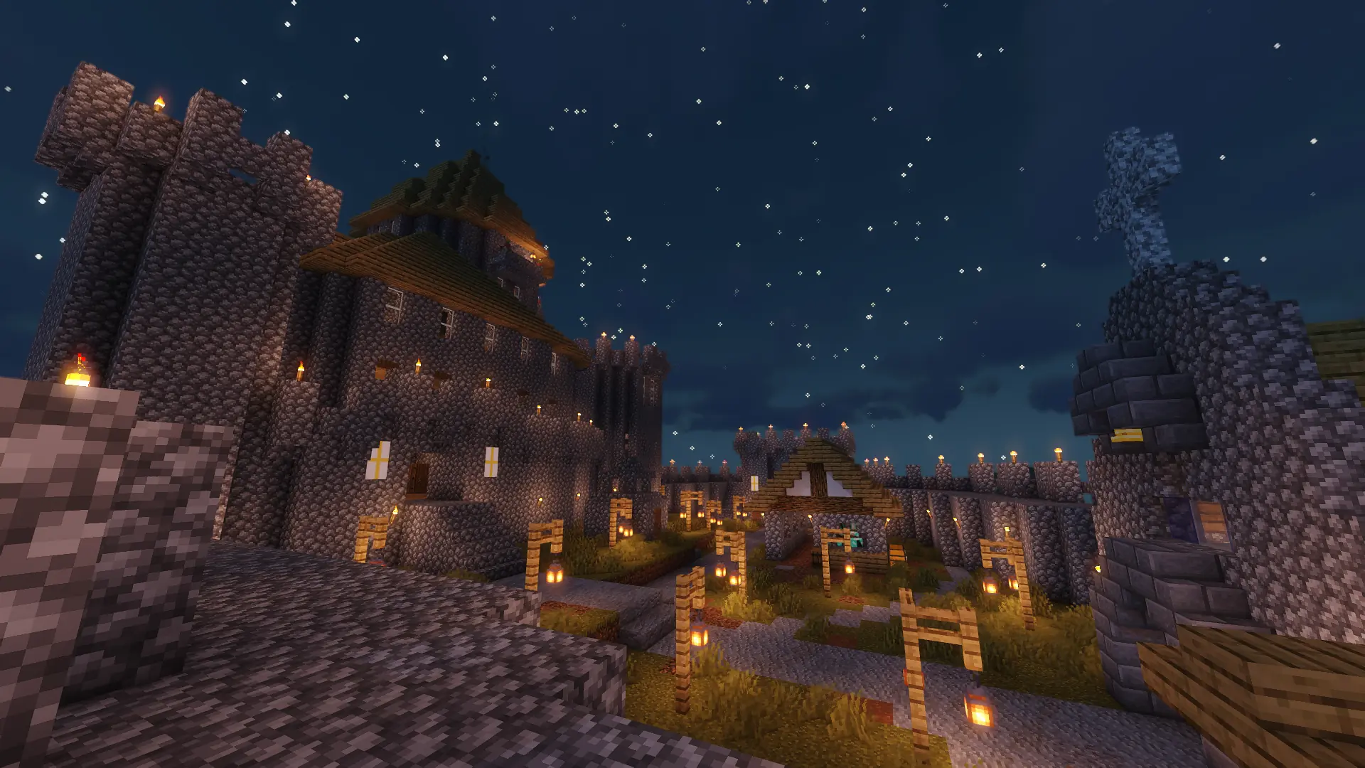 The castle's courtyard at night